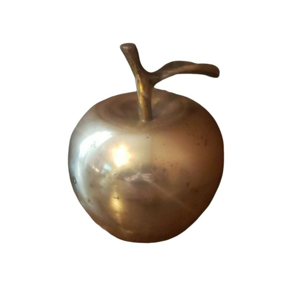 Vintage Brass Apple Bell Teacher Gift Paperweight MCM
